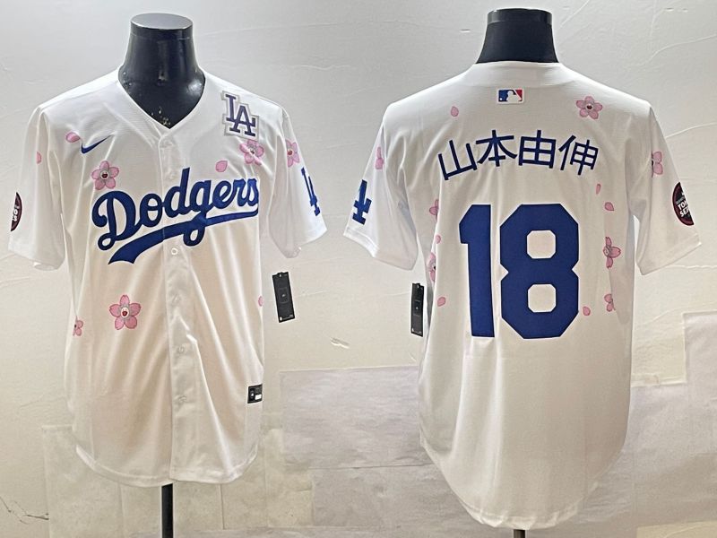 Men Los Angeles Dodgers 18 Yamamoto White Sakura Edition 2025 Nike MLB Jersey style 15